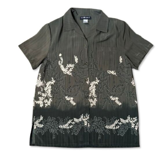 Women's Sag Harbor Olive Green Gradient Botanical Print Button Up Blouse size 16 - Picture 1 of 7